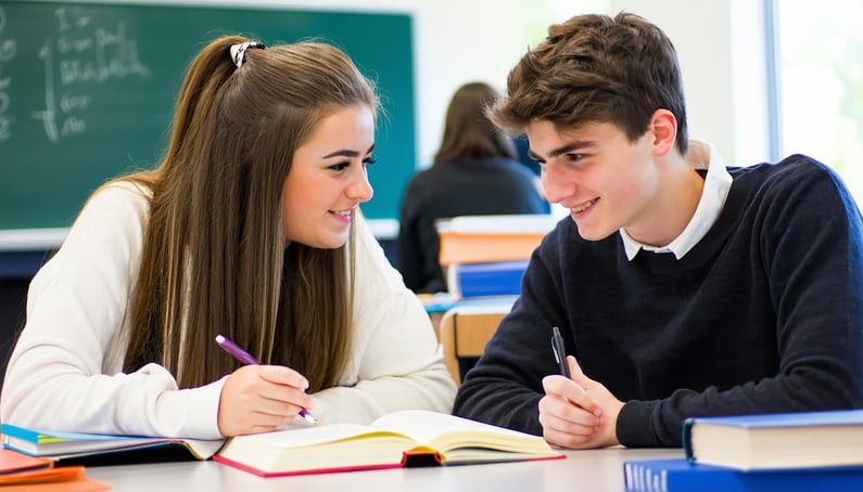 Male and female Australian high school students aged 1718 working together in a classroom setting they are showing empathy towards each other-3