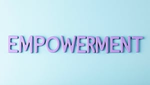 The image shows the word EMPOWERMENT written in light purple letters in the center of a light baby blue coloured background or material i wont the font to look young and be in line with education theme-3