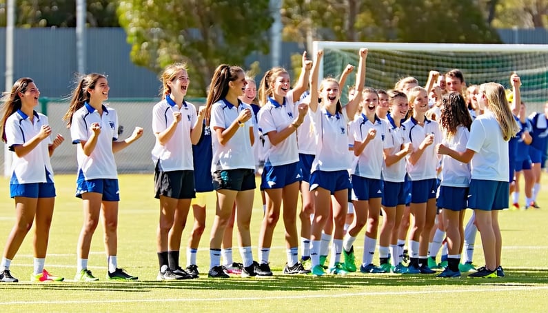 a group of australian high school students in sport class playing on a sport field they are all in uniform and are cheering because they won a game they are aged 1718 boys and girls-May-26-2025-12-58-40-7362-AM