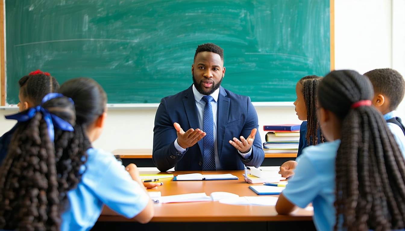 An inspiring image of a school principal confident